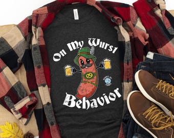 On My Wurst Behavior T-Shirt - Funny Bratwurst in Lederhosen Beer Festival Shirt for this Fall Festival