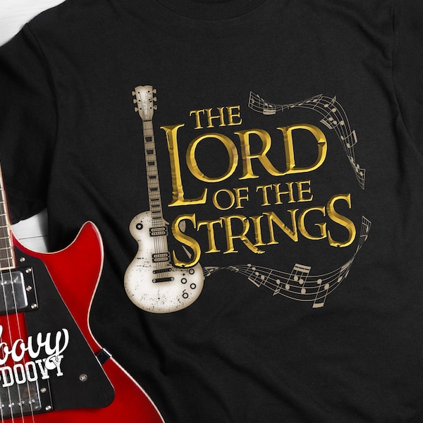 Funny Guitar Player Gift - Lord of the Strings Electric Guitar Movie Parody Shirt, Guitarist Gifts, Funny Musician Gift, Rock Concert Tee