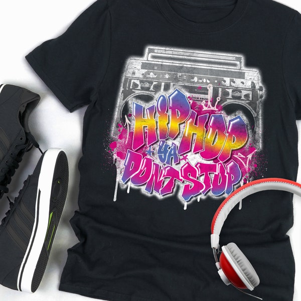 Hip Hop Ya Don't Stop, 80s 90s Urban Graffiti Boombox, Music Lover Gift, Old School Hip Hop Shirt, Rap and Hip Hop Music Shirt, DJ Shirt