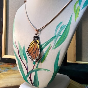 Hand Painted & Crafted Monarch Butterfly Necklace - &quot;Pretty in Pink Bottom Wing&quot;