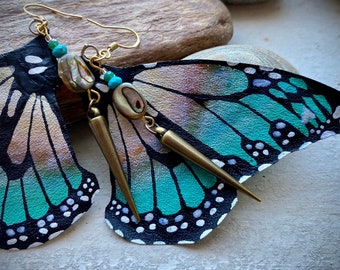 Hand Painted & Crafted Butterfly Earrings - "the Beach Wing"