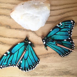 Hand Painted & Crafted Monarch Butterfly Earrings - &quot;the Turquoise&quot;