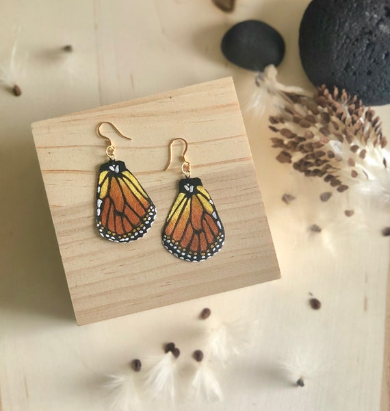 Hand Painted Orange Monarch Butterfly Earrings Hand Painted Orange Monarch Butterfly Earrings