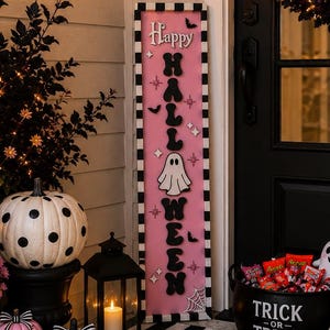 Pink Halloween Porch Leaner, Ghost Porch Sign, Cute Spooky Decor, Pastel Halloween Decor, Modern Outdoor Halloween Decoration image 18