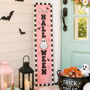 Pink Halloween Porch Leaner, Ghost Porch Sign, Cute Spooky Decor, Pastel Halloween Decor, Modern Outdoor Halloween Decoration image 8