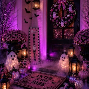 Pink Halloween Porch Leaner, Ghost Porch Sign, Cute Spooky Decor, Pastel Halloween Decor, Modern Outdoor Halloween Decoration image 7