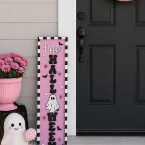 Pink Halloween Porch Leaner, Ghost Porch Sign, Cute Spooky Decor, Pastel Halloween Decor, Modern Outdoor Halloween Decoration image 12