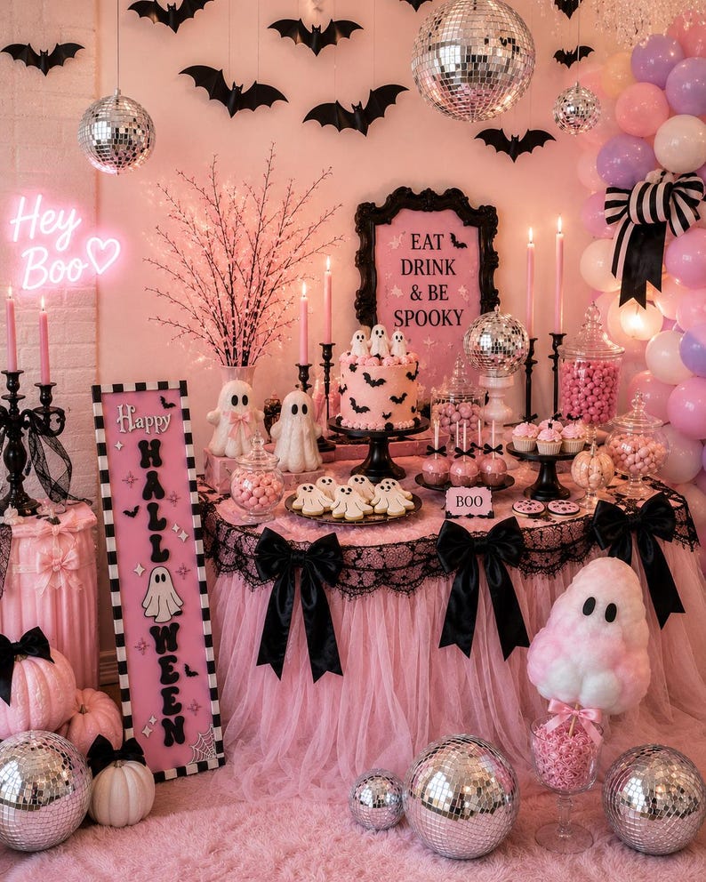 Pink Halloween Porch Leaner, Ghost Porch Sign, Cute Spooky Decor, Pastel Halloween Decor, Modern Outdoor Halloween Decoration image 14
