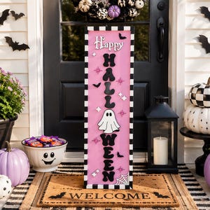 Pink Halloween Porch Leaner, Ghost Porch Sign, Cute Spooky Decor, Pastel Halloween Decor, Modern Outdoor Halloween Decoration image 19