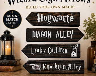 Wizard Arrow Signs, Halloween Wall Decor, Witchy Home Decor, Directional Wood Sign, Fantasy Wall Decor, Magical Shelf Decor