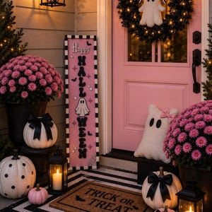 Pink Halloween Porch Leaner, Ghost Porch Sign, Cute Spooky Decor, Pastel Halloween Decor, Modern Outdoor Halloween Decoration image 11
