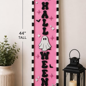 Pink Halloween Porch Leaner, Ghost Porch Sign, Cute Spooky Decor, Pastel Halloween Decor, Modern Outdoor Halloween Decoration image 5