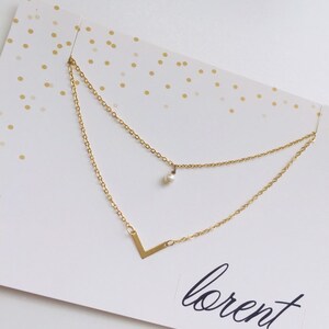 Gold Filled Layered Halskette (2 Ketten) : Link & Swarovski Element Pearl
