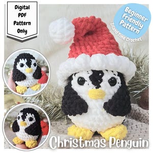 DIGITAL PATTERN ONLY - Cute Christmas penguin with hat crochet pattern