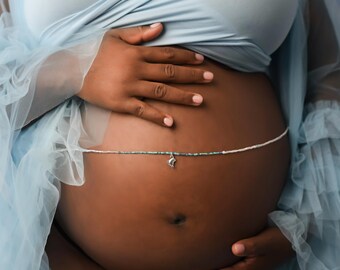 Freya's belly chain/blue/clear/belly/bellybeads/pregnancy/elastic/memories/motherhood/gems/foot/baby