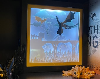 Dragon Lightbox LED Backlit layered cardstock shadowbox Bookshelf Decor