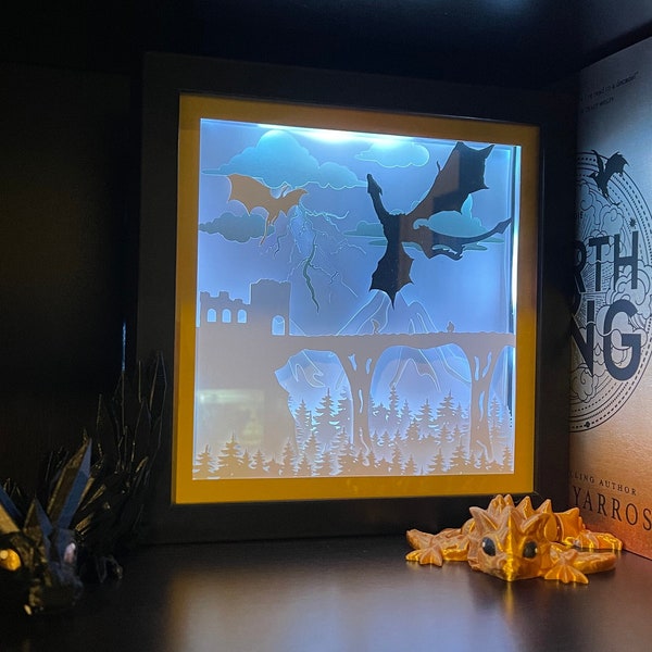 Dragon Lightbox LED Backlit layered cardstock shadowbox Bookshelf Decor