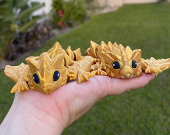 3D Print Baby Gold Articulating Dragon Gold Dragon Gift Bookself Decor