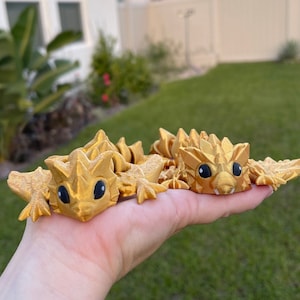 3D Print Baby Gold Articulating Dragon Gold Dragon Gift Bookself Decor