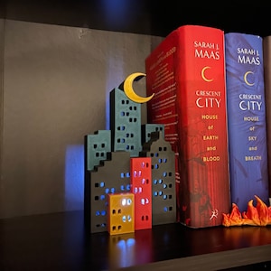 Cityscape with Crescent Moon Bookend or Nook - Bookshelf Decor Bookish Merch