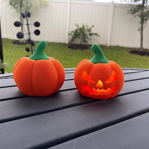 Knitted Pumpkin Tea Light Holder 3D Print Home Decor Customizable Choose Color