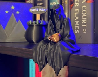 Sitting Ghost Figurine with Tea Cup 3D Print Book Self Decor Bookish Merch Grim Reaper Customizable Size and Color