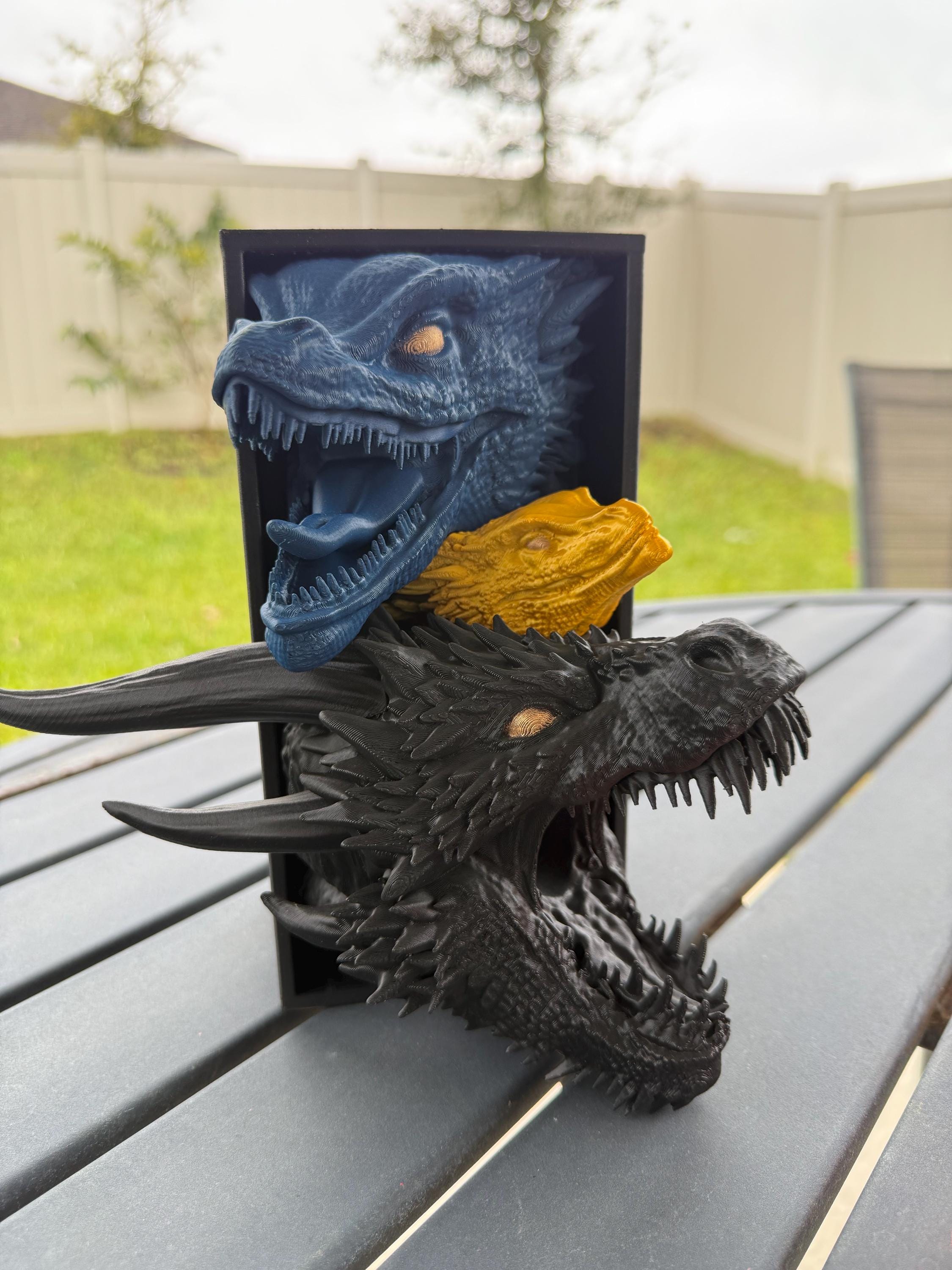 Three Dragon Book Nook With or Without Removable Flame 3D Printed