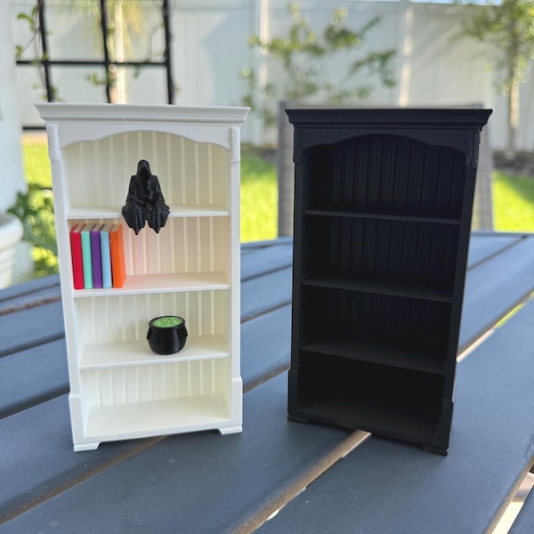 Mini Bookshelf - Includes Reaper Cauldron and set of books - Customizable Color - Bookshelf Decor 1:12 size