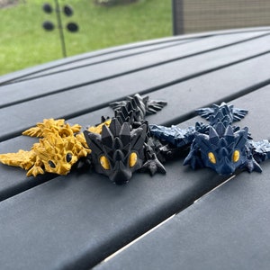 Mini Black, Blue and Gold Combo Set 3D Print Articulating Dragons Bookshelf Decor