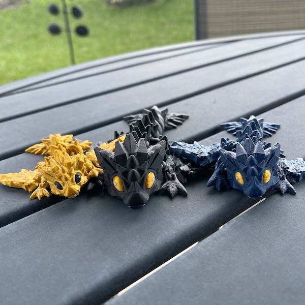 Mini Black, Blue and Gold Combo Set 3D Print Articulating Dragons Bookshelf Decor