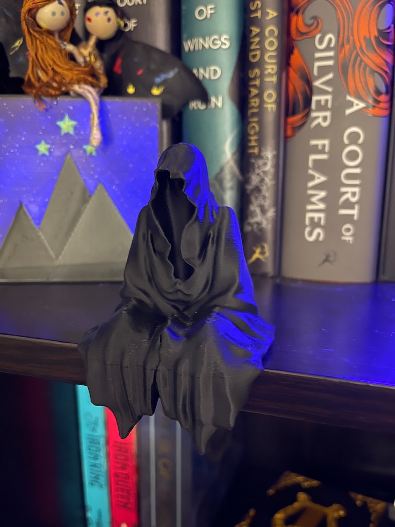 Sitting Ghost Figurine with Tea Cup 3D Print Book Self Decor Bookish Merch Grim Reaper image 4