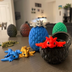 3D Print Small Dragon Egg with Tiny Articulating Dragon You Choose Color Dragon and Egg Customizable Great Gift