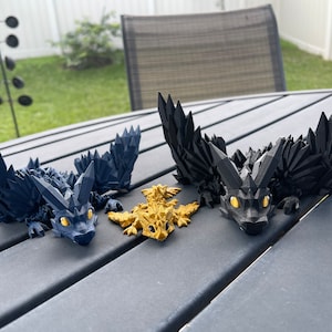 Black, Blue, and Gold Dragon Combo Set Large or Extra Large 3D Print Articulating Dragons