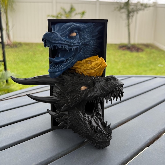 Three Dragon Book Nook With or Without Removable Flame 3D Printed