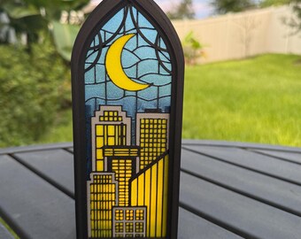 Gothic Window Tealight Book Nook | City Skyline | Bookshelf Decor