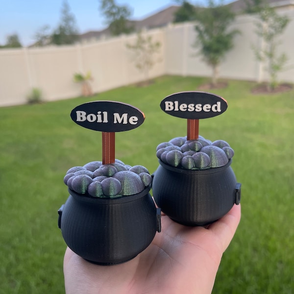 3D Print Cauldron with Boil Me or Blessed sign