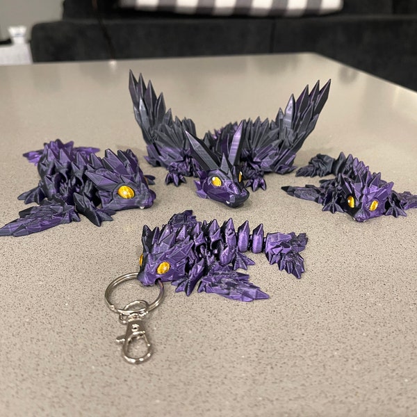 3D Print Small Purple/Black Crystal Wing Dragon Choose Size and style