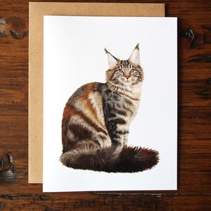 Maine Coon Watercolour Greeting Card, Hand-Painted Watercolour Cat Card