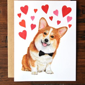 Biglietto d'auguri ad acquerello per anniversario/San Valentino con Corgi, biglietto d'auguri ad acquerello dipinto a mano per anniversario/San Valentino con cane