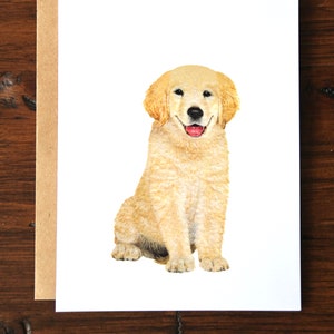 Carte de voeux aquarelle chiot Golden Retriever, carte aquarelle chien peinte à la main