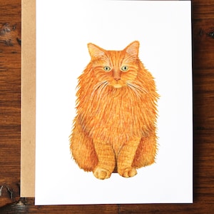Ginger Cat Watercolour Greeting Card, Hand-Painted Watercolour Cat Card