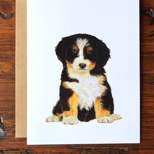 Bernedoodle Puppy Watercolour Greeting Card, Hand-Painted Watercolour Dog Card