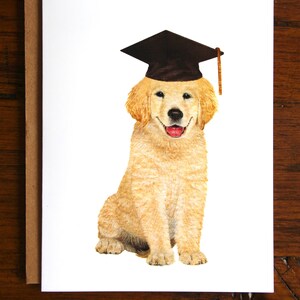 Cartão de formatura em aquarela para filhote de Golden Retriever, cartão de formatura em aquarela pintado à mão para cachorro