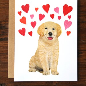 Biglietto d'auguri per anniversario/San Valentino con cucciolo di Golden Retriever, biglietto d'auguri per anniversario/San Valentino con cane dipinto a mano con acquerello