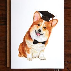 Carte de voeux aquarelle de remise des diplômes Corgi, carte de remise de diplômes aquarelle chien peinte à la main