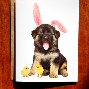 Carte de voeux aquarelle de Pâques de berger allemand, carte de Pâques de chiot aquarelle peinte à la main