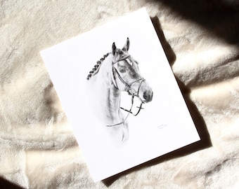 馬のアートプリント、手描きの馬のプリント、馬好きのためのアートプリント