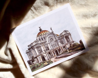 Palacio de Bellas Artes Acuarela Arte Impresión, Ciudad de México Viaje Arte Impresión
