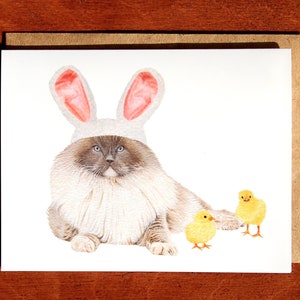 Carte de voeux aquarelle de Pâques Ragdoll, carte de Pâques chat aquarelle peinte à la main