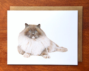 Ragdoll Blank Greeting Card, Hand-Painted Watercolour Cat Card